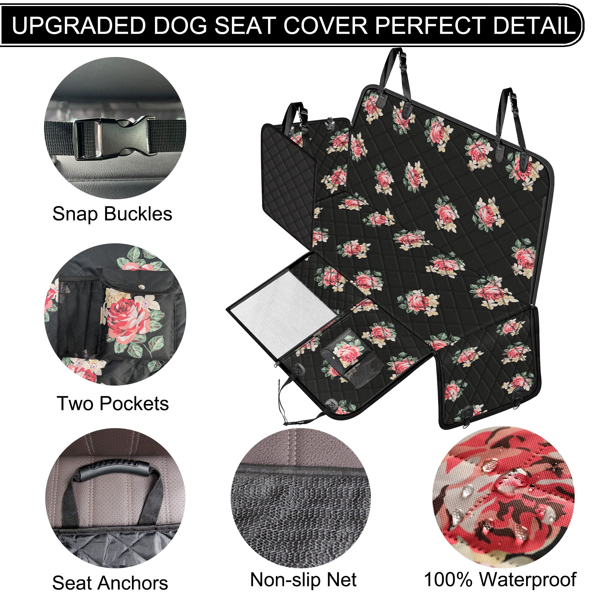 Femuar dog car seat cover side and front flap protects seams and edges