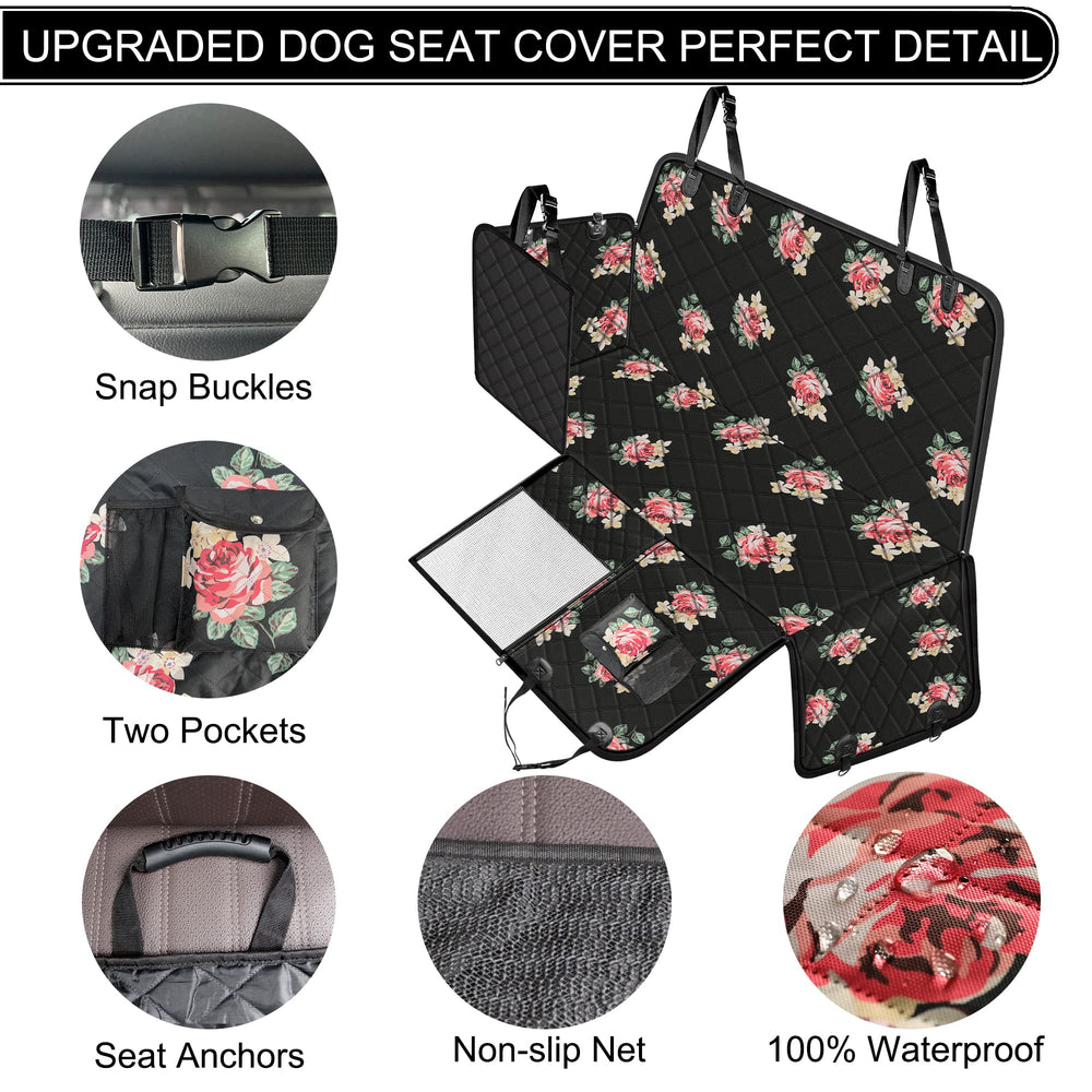Femuar dog car seat cover side and front flap protects seams and edges