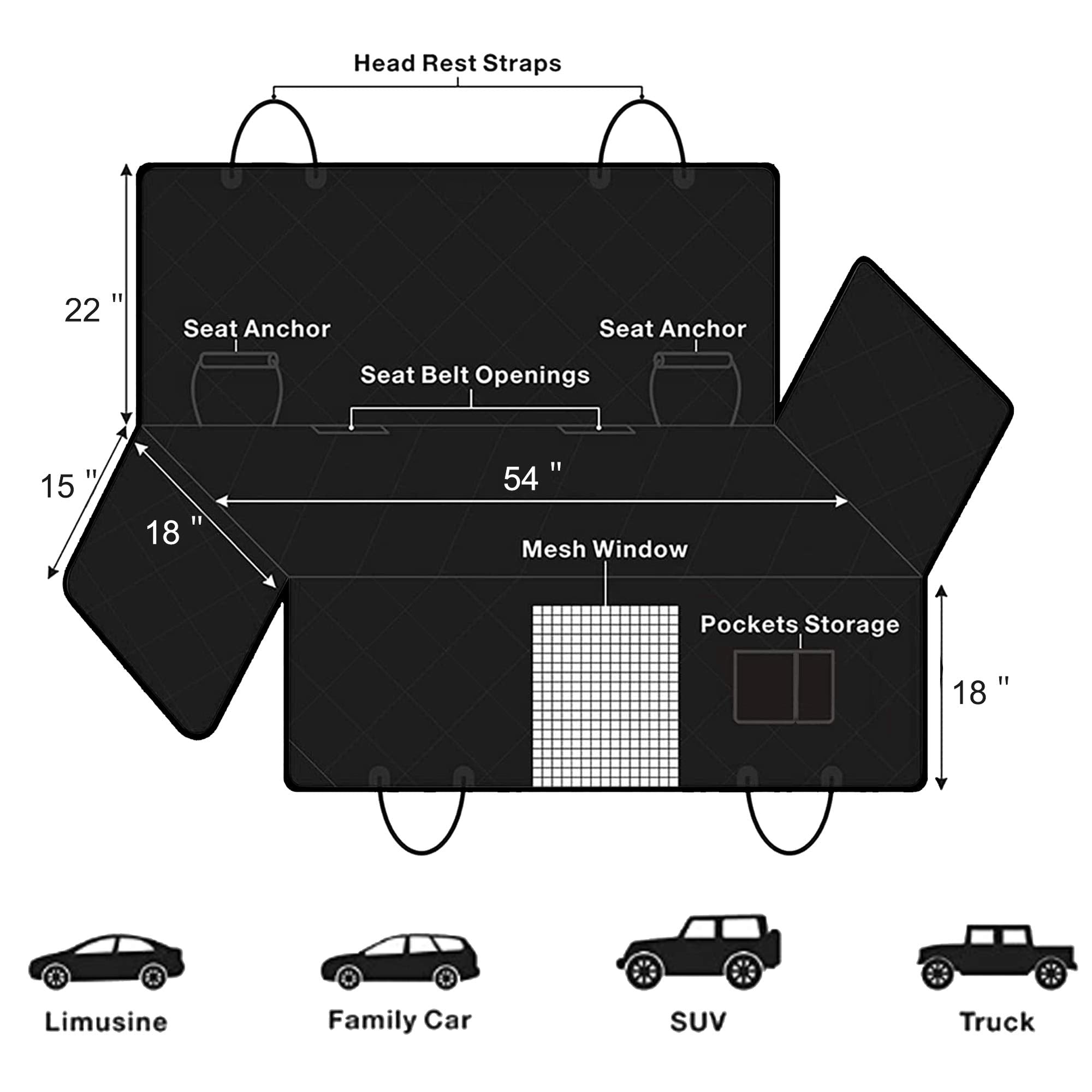 Femuar dog car seat cover storage pockets organize treats and toys