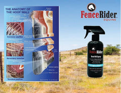 FenceRiderEquine Hoof Oil Spray applied to hoof area highlighting crack support potential.