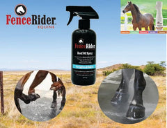 FenceRiderEquine Hoof Oil Spray being dispensed shows convenient spray action.
