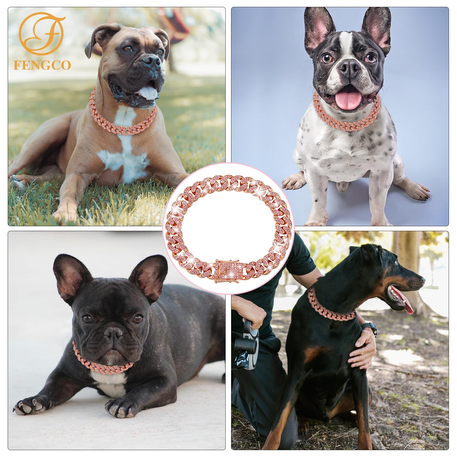 Fengco RoseGold dog collar size-22inch view for versatile pet fit.