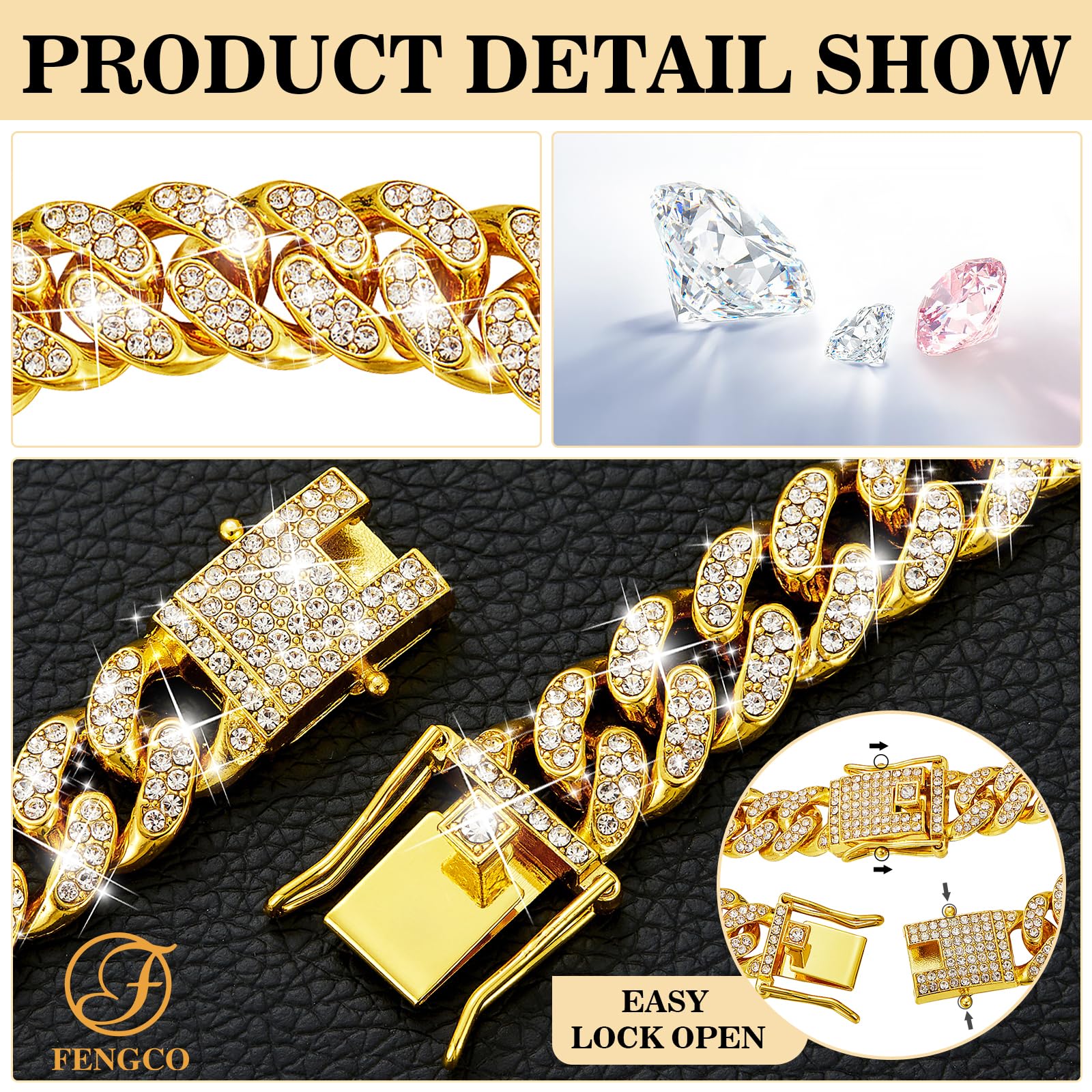 fengco dog necklace hiphop-style gold option ideal for daily wear and photo moments