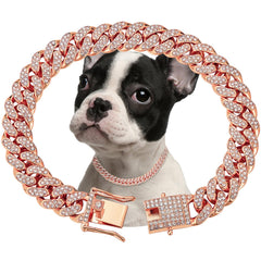 Fengco Rosegold dog collar closeup highlights crystal accents for stylish daily walks.