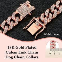Fengco Rosegold dog collar side view shows Cuban link chain design for bold adventures.