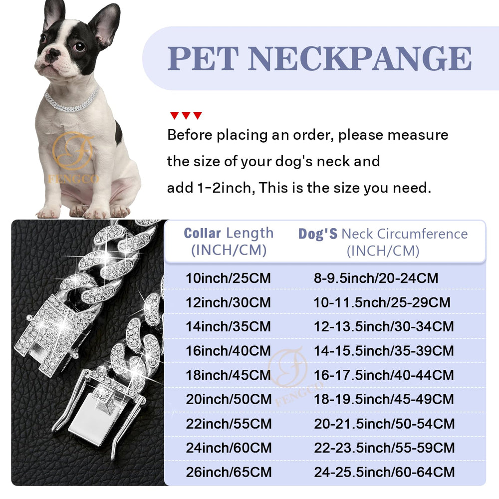 Fengco silver dog collar closeup highlighting zirconia stones and zinc alloy build
