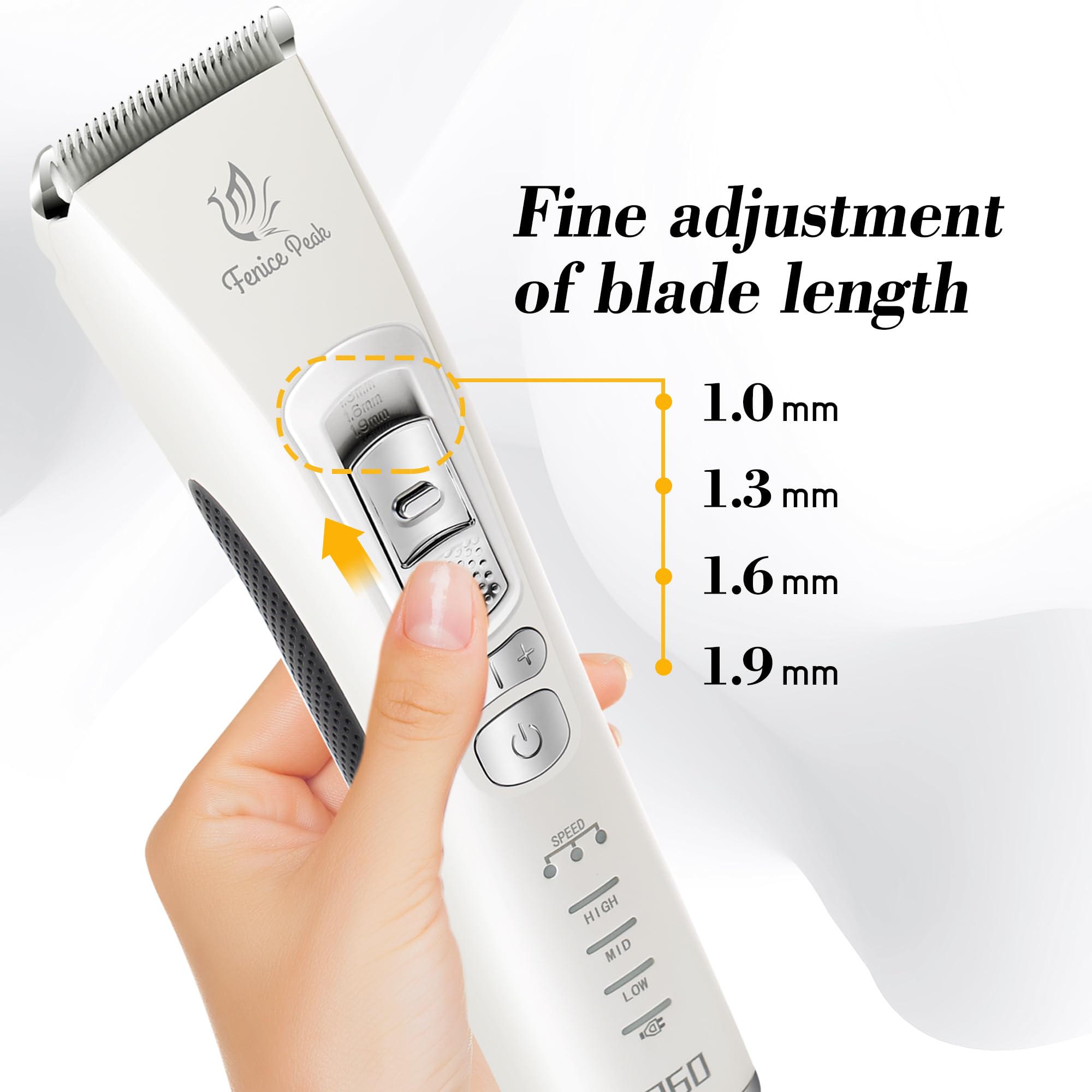 FENICE PEAK blades: stainless steel for durability and sharp trimming.