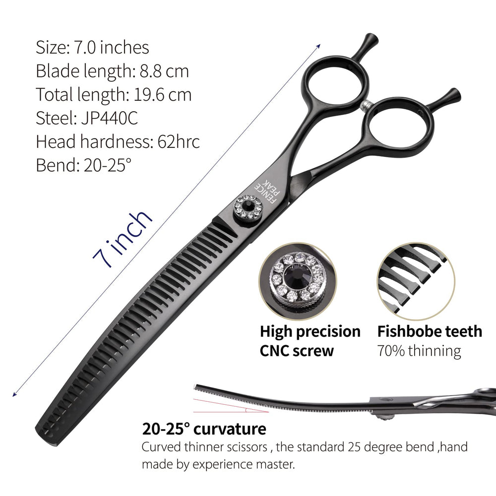 Fenice Peak 440C steel dog scissors blade close-up.