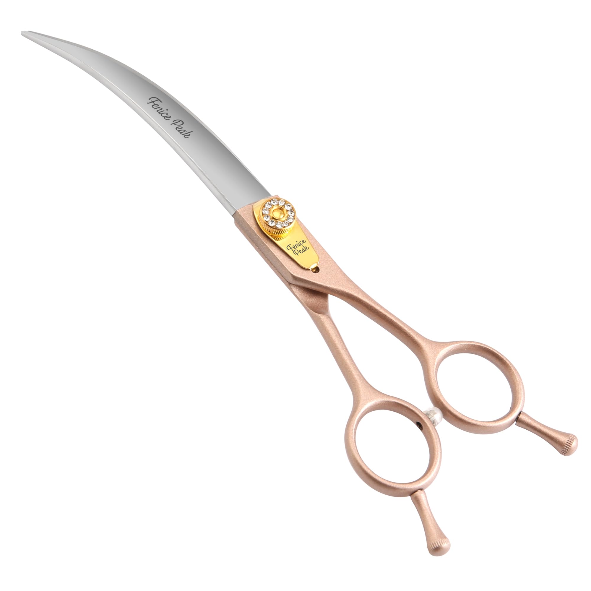 Fenice Peak 45° curved dog scissors blade close-up for precise trimming