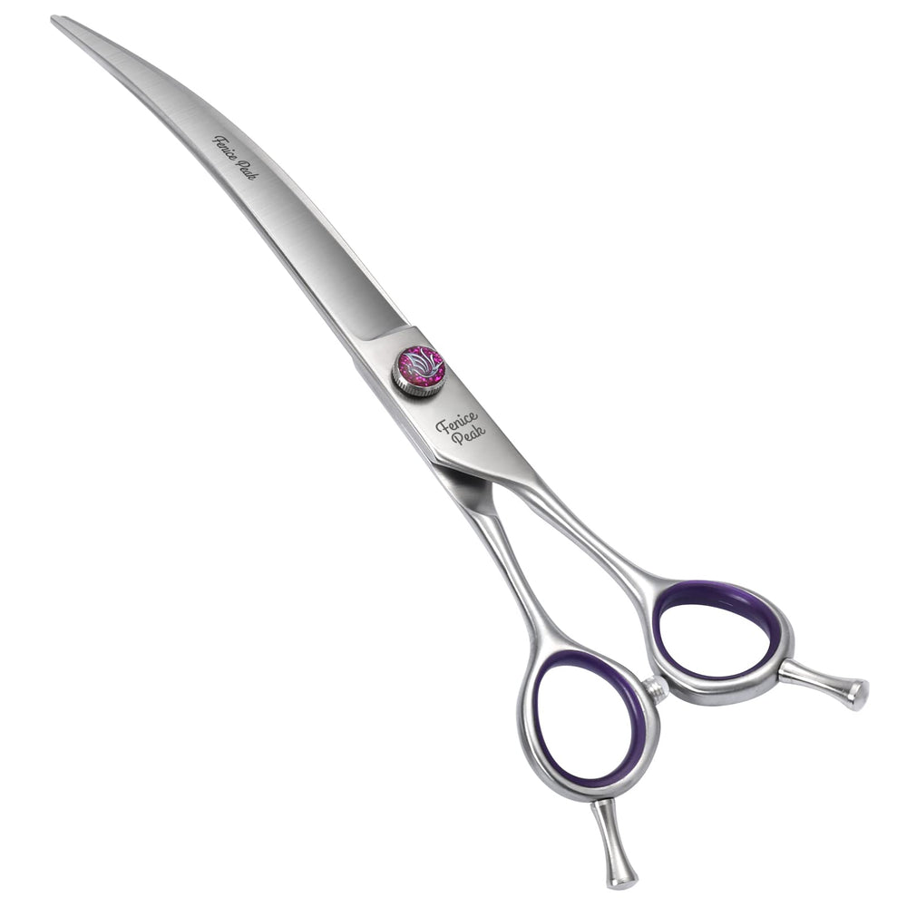 Fenice Peak 8in curved dog grooming scissors ready for precise trims and smooth movements