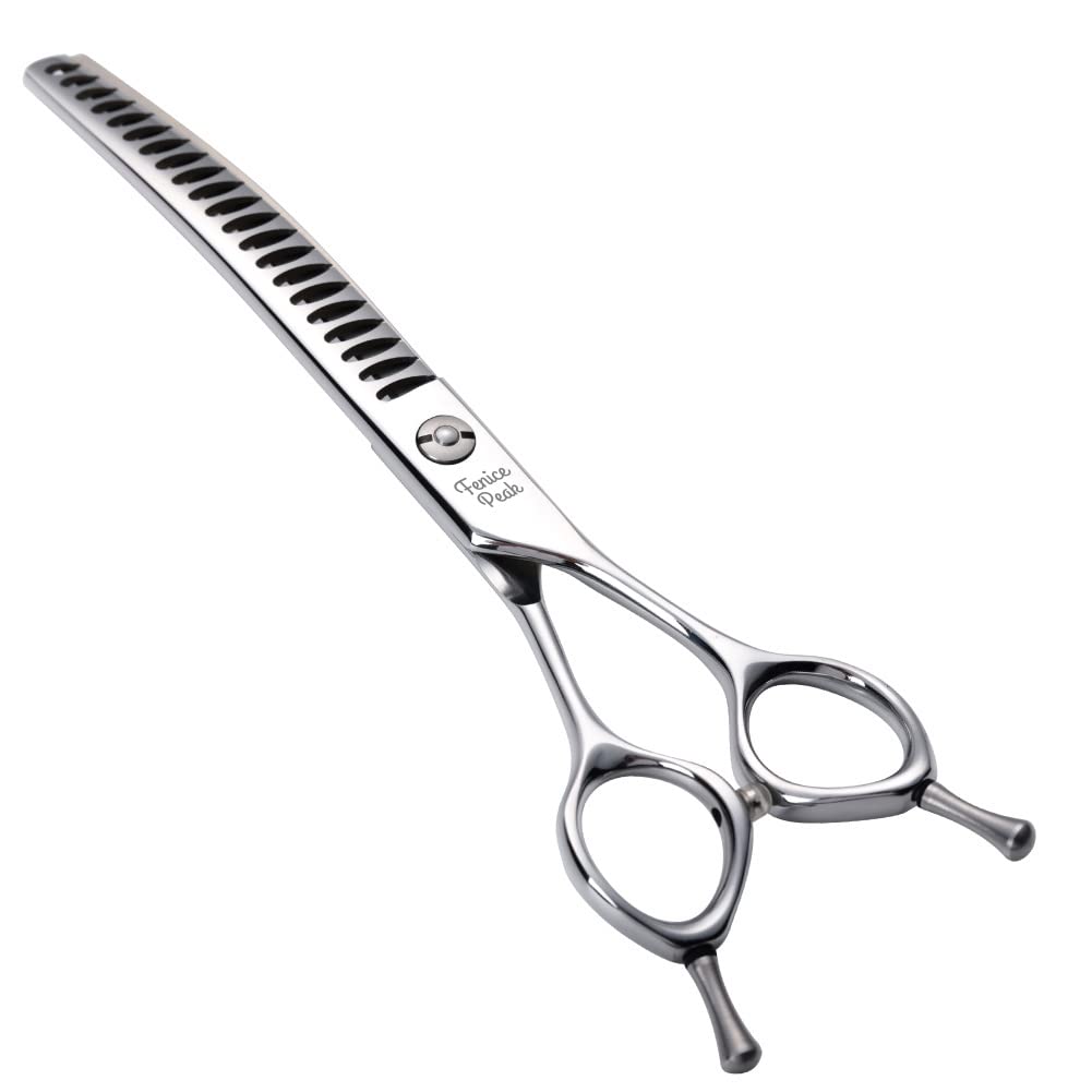 Fenice Peak curved chunker dog grooming shears 7in for precise face trimming and smooth body shaping.