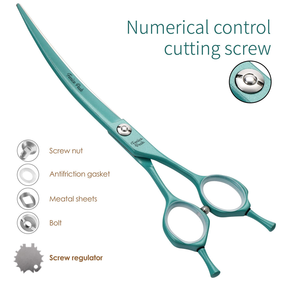 Fenice Peak curved scissors adjustable screw for tension and sharpening.