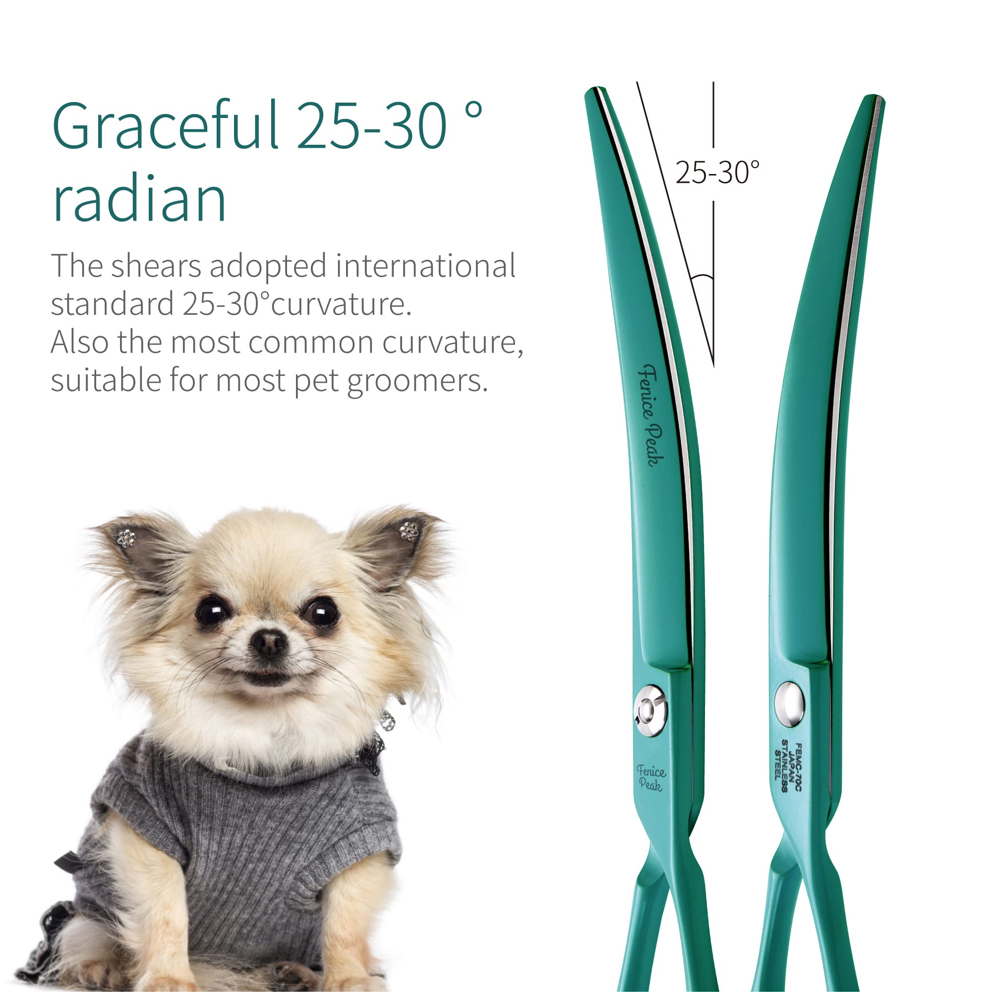Fenice Peak curved scissors in use trimming around a dog's paw.