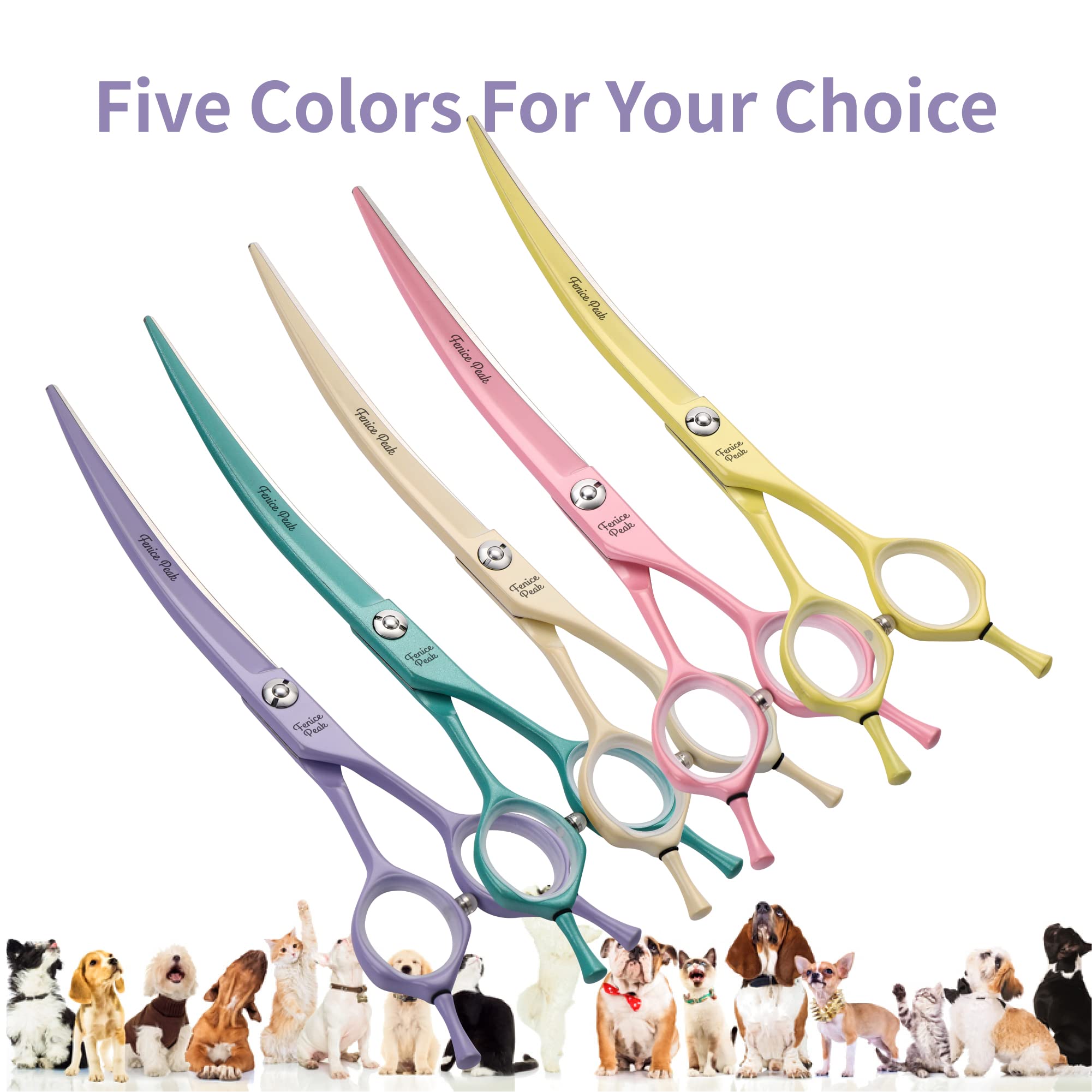 Fenice Peak curved grooming scissors packaging displayed for purchase.
