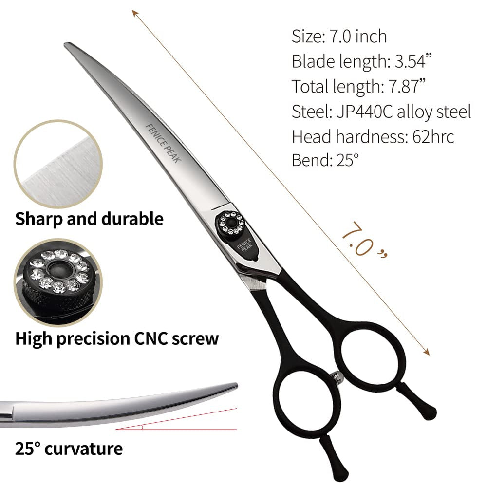 Fenice Peak curved dog grooming scissors blade optimized by ice calcination for lasting sharpness