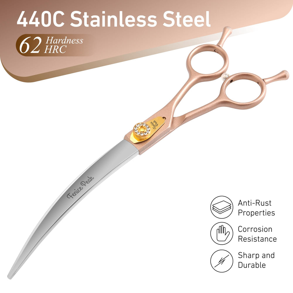 Fenice Peak curved scissors handle detail for smooth grip and control