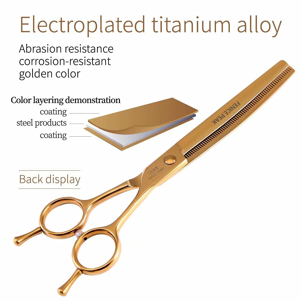 Fenice Peak curved thinning scissors with gold finish for style