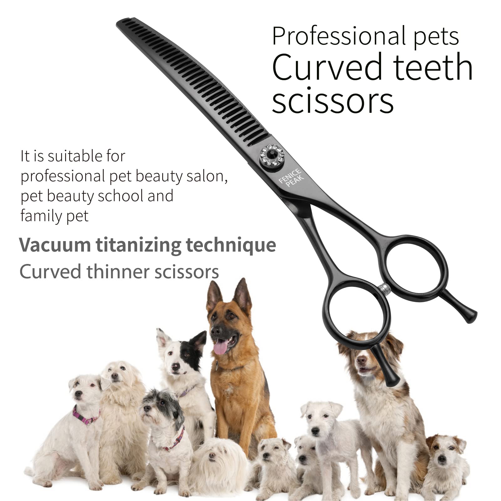 Fenice Peak curved chunker 7in scissors for efficient coat thinning.