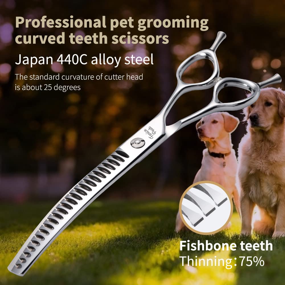 Fenice Peak ergonomic-handle dog shears for comfortable grooming control.
