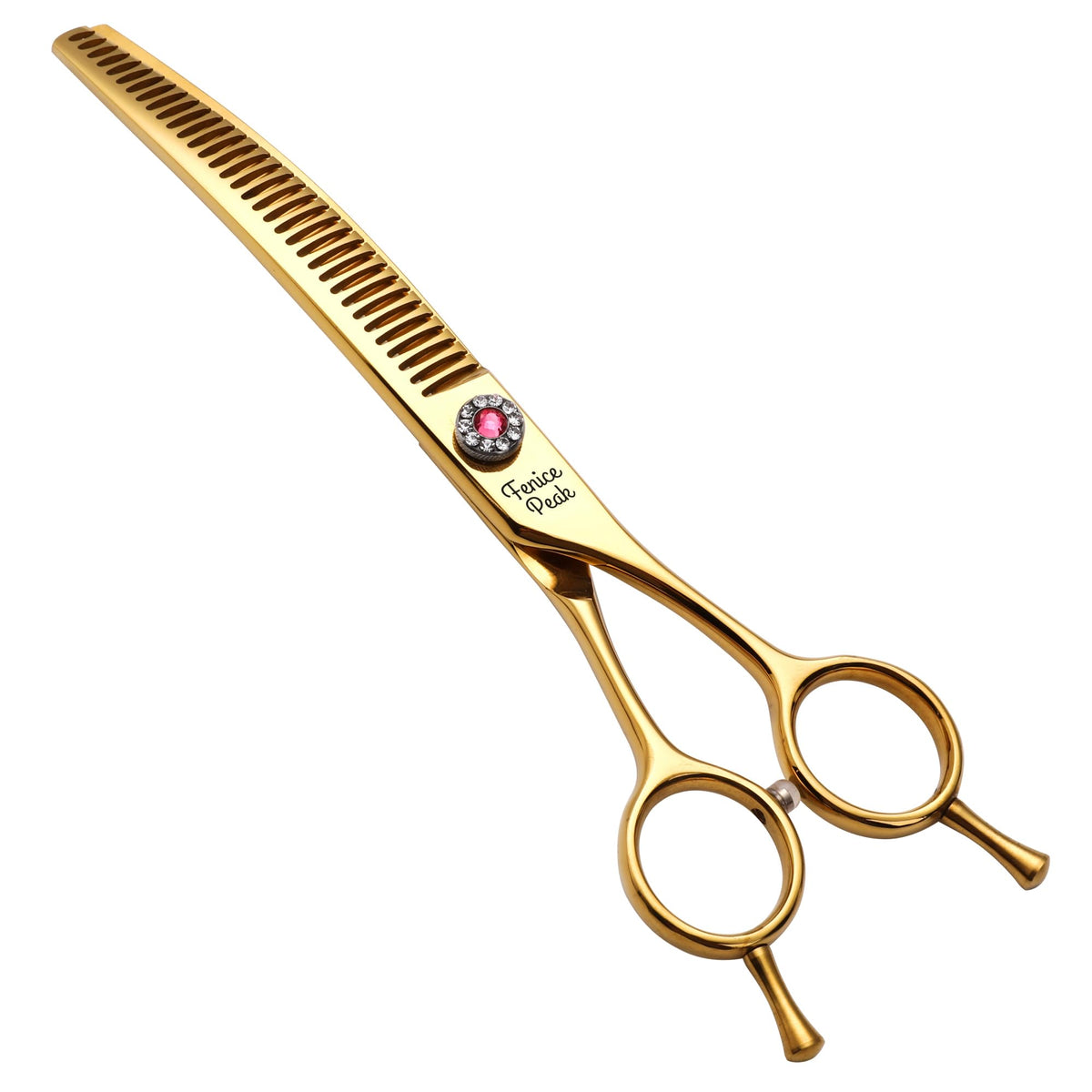 Fenice Peak 7-inch gold dog grooming scissors close-up for precise trimming