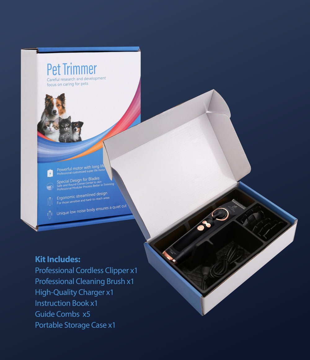 Professional grooming setup with Fenice Peak clippers for salon and home use.