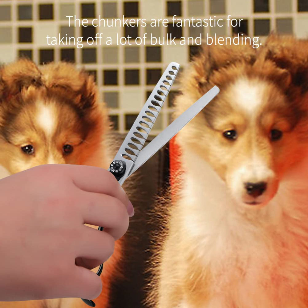 Fenice Peak scissors in use on a dog demonstrate dimensional grooming results