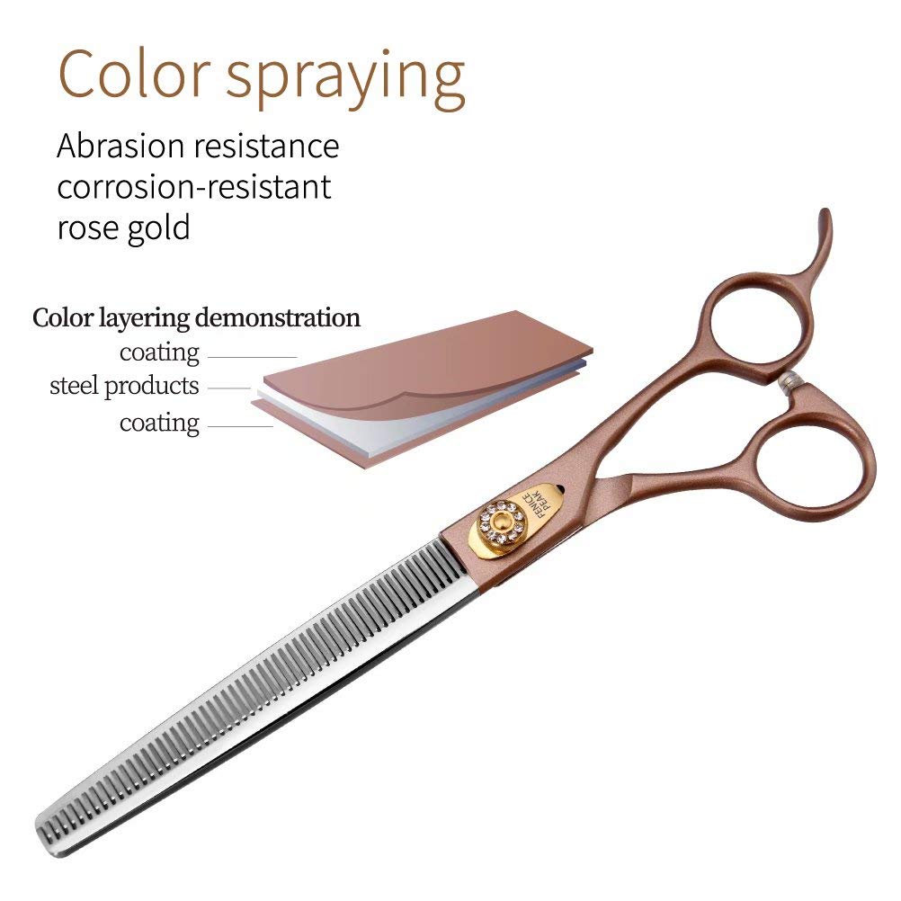 Fenice Peak thinning scissors in use for pet grooming session.