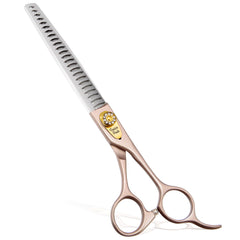 Fenice Peak thinning shears blade closeup shows sharp edges for precise trimming.