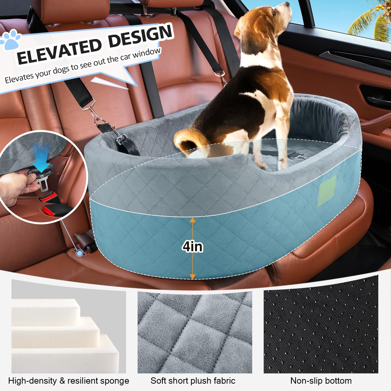 Feporen dog car seat anti-slip base keeps the seat stable during travel.