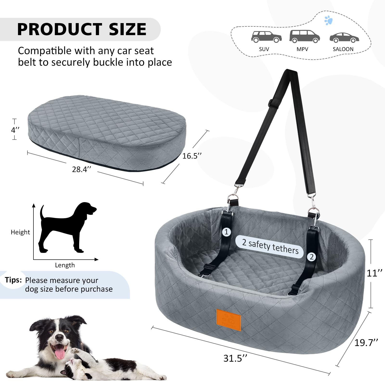 Feporen dog car seat detachable cover for easy cleaning after outings.