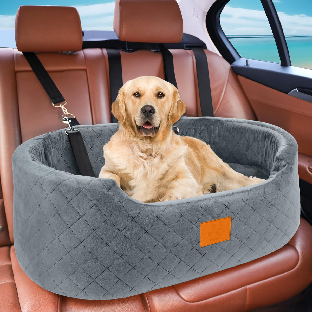Feporen dog car seat elevated view enables secure sightlines for calmer rides.