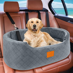 Feporen dog car seat elevated view enables secure sightlines for calmer rides.