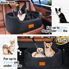 Feporen dog car seat side view shows compact, stable backseat fit.
