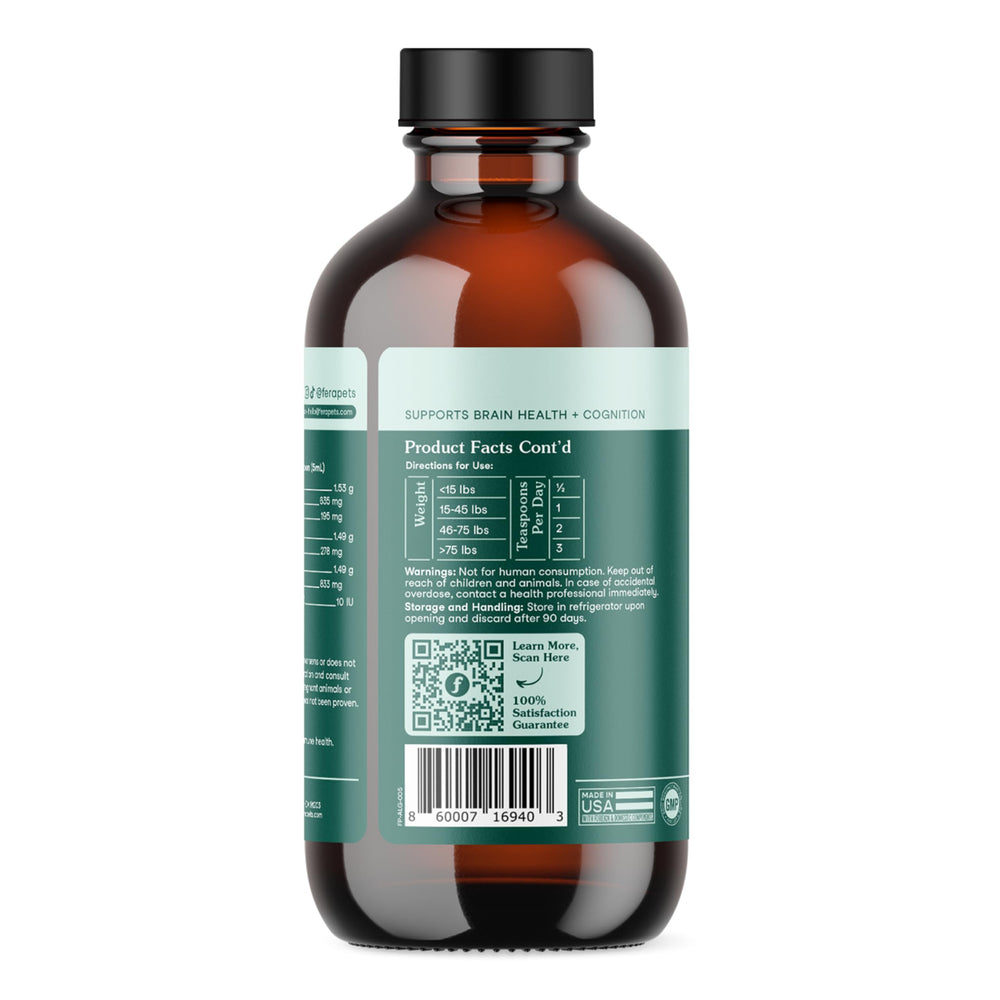 Fera Pets Algae Oil packaging with NASC seal and USA-made label.