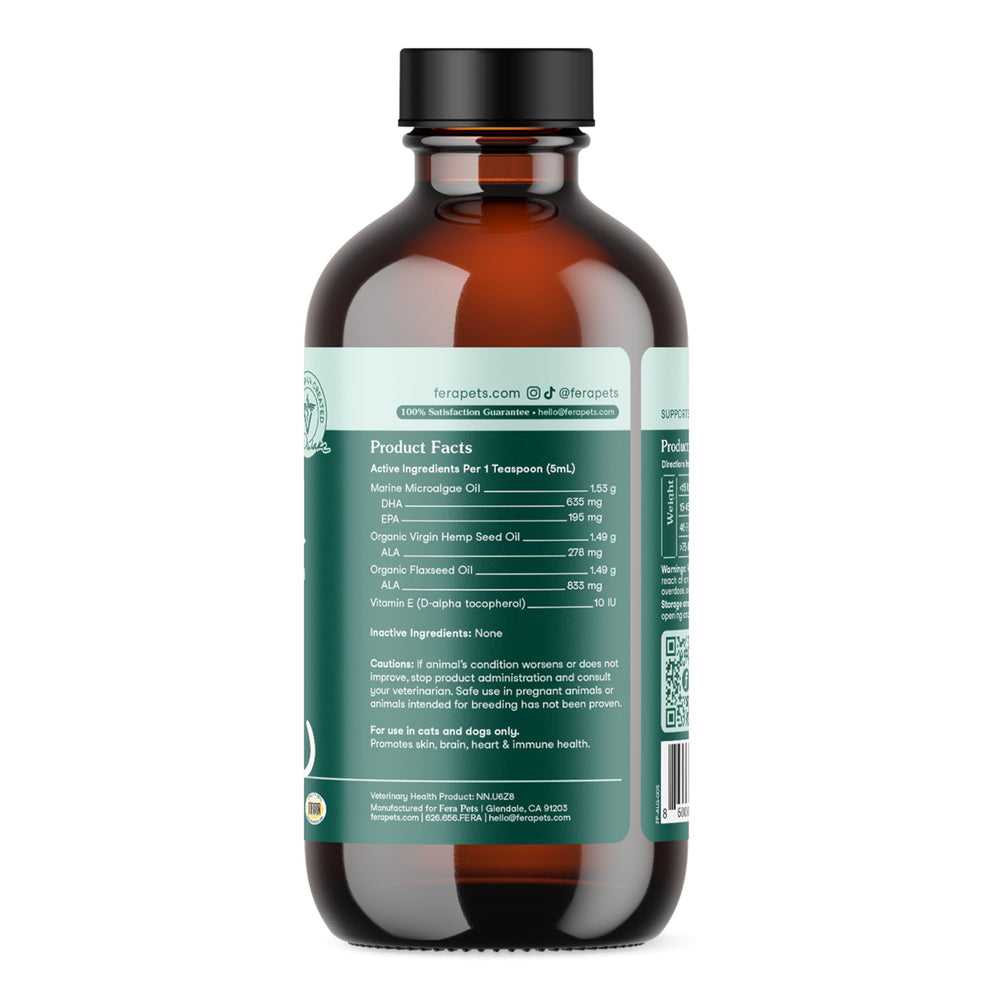 Fera Pets Algae Oil vet-formulated by Dr. Dulake for holistic pet wellness.