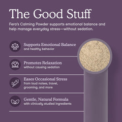 Fera Pets calming supplement for dogs and cats bottle scene emphasizes easy dosing.