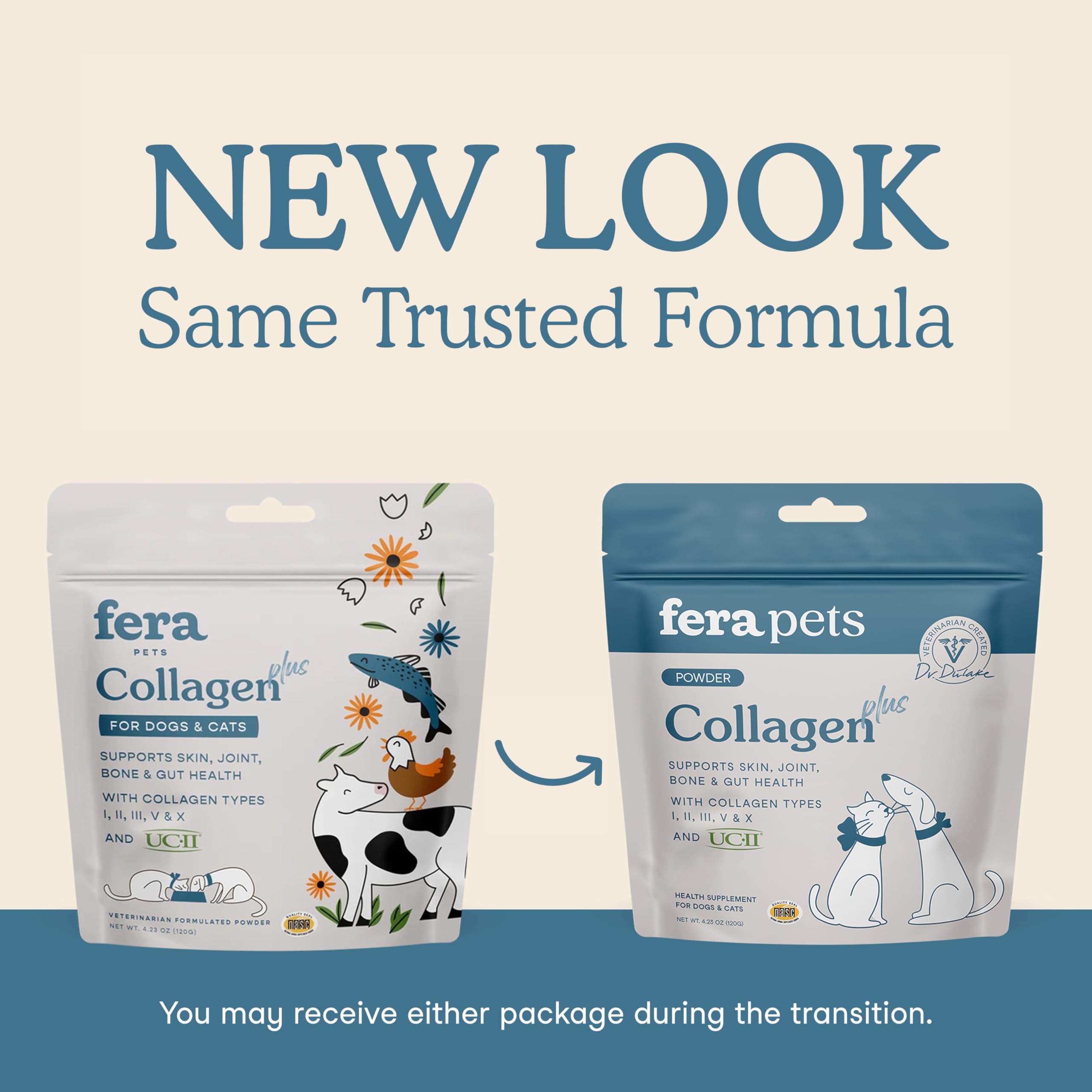 Fera Pets collagen powder dog bowl topper supports mobility and coat shine