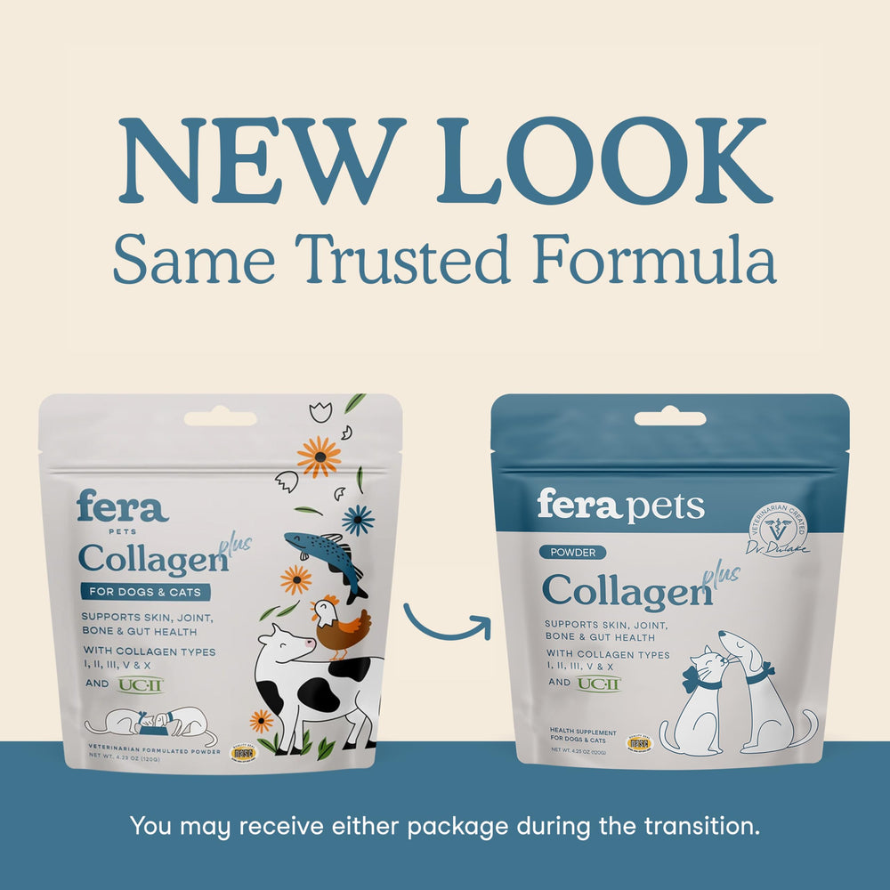 Fera Pets collagen powder dog bowl topper supports mobility and coat shine
