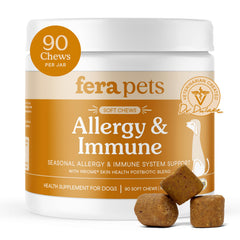 Fera Pets dog allergy chews bottle front for skin and allergy support
