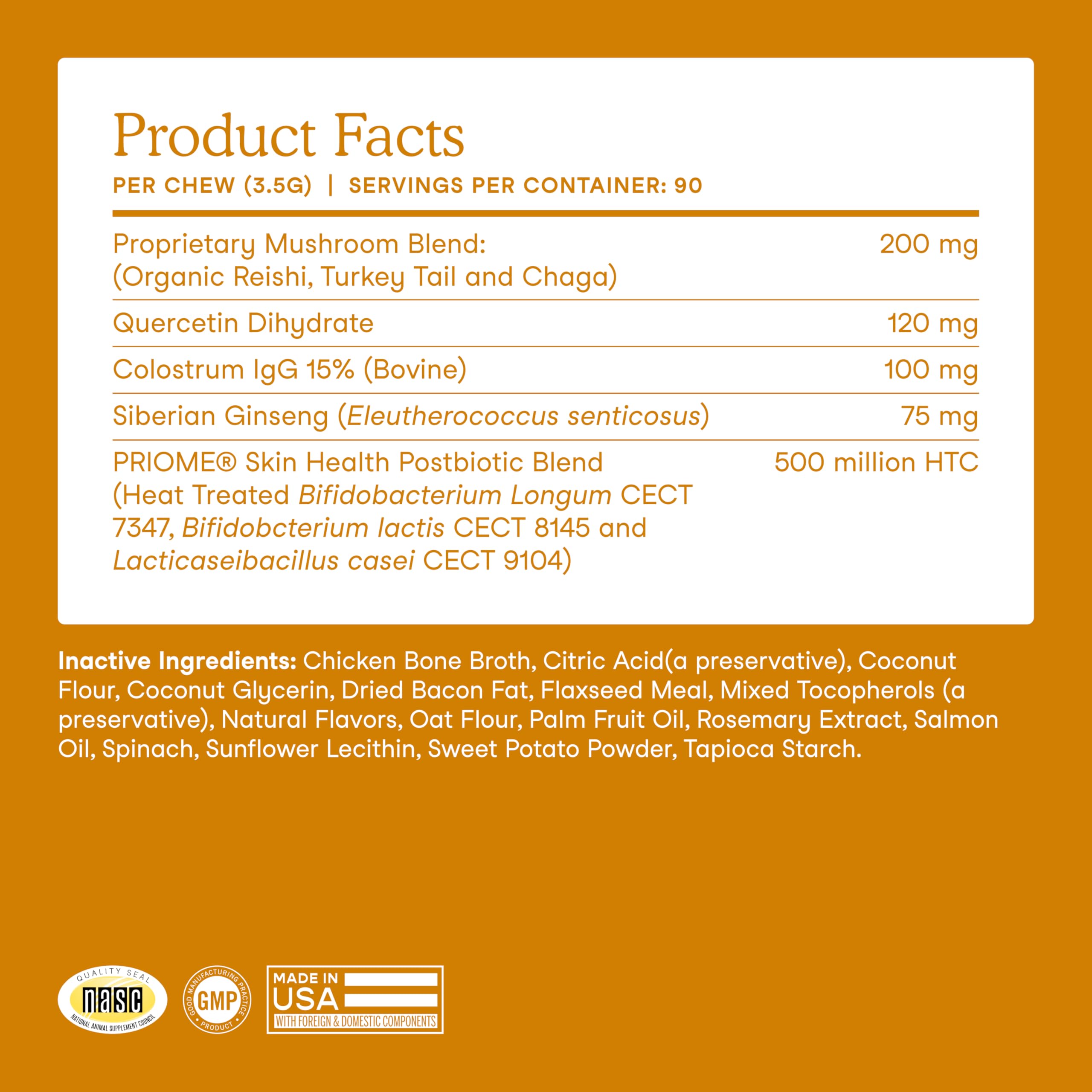 Fera Pets postbiotic blend label emphasizes Skin Health support