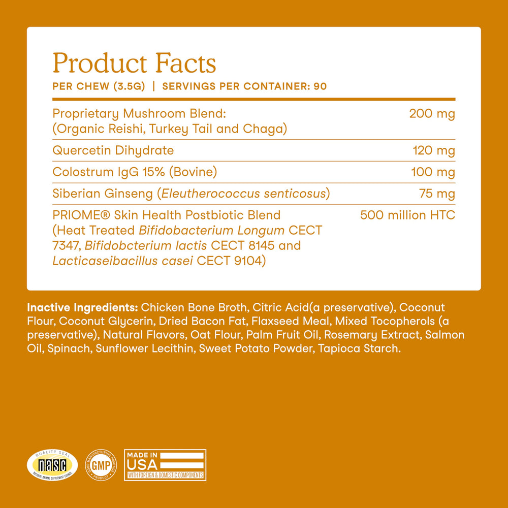 Fera Pets postbiotic blend label emphasizes Skin Health support