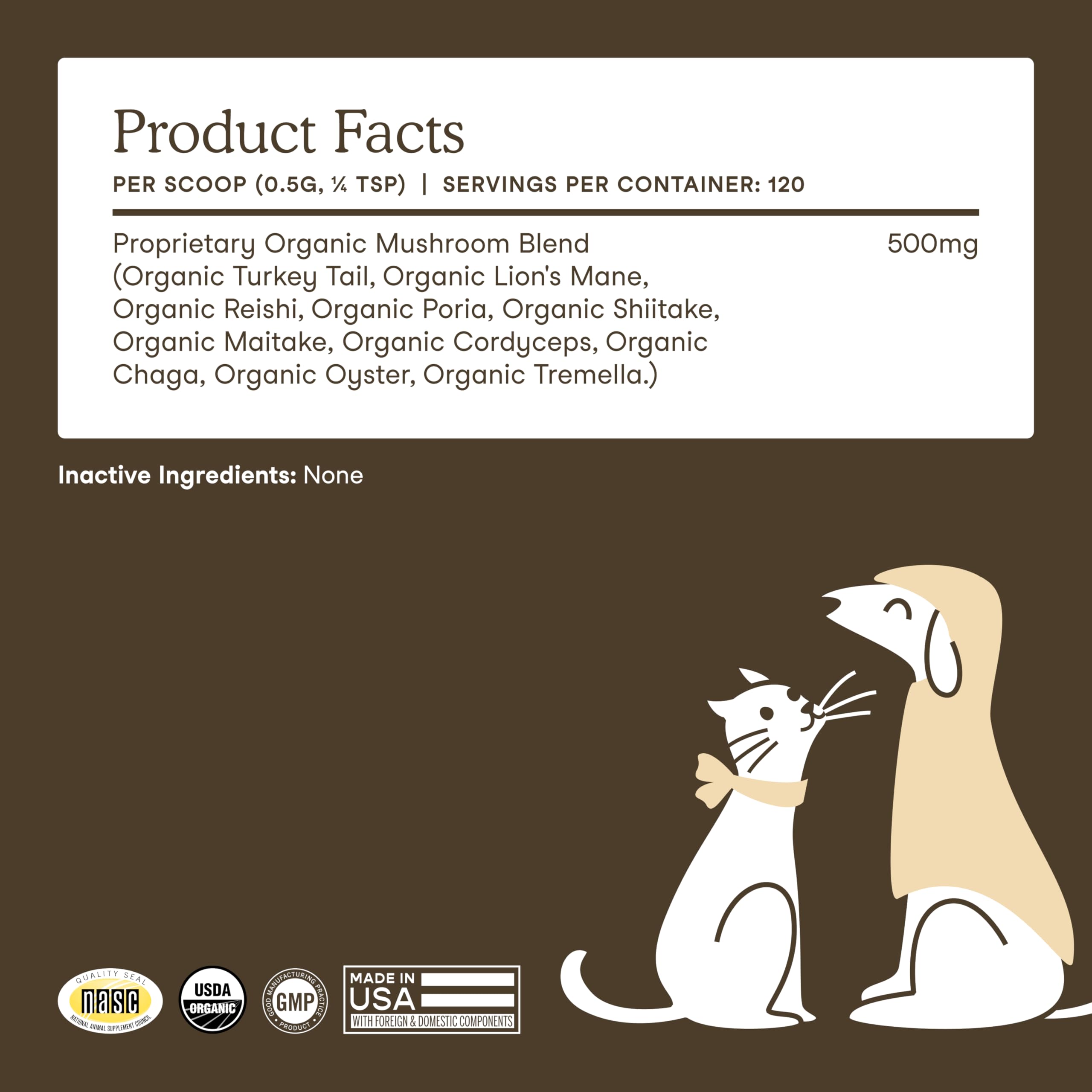 Fera Pets Mushroom Supplement product shot highlighting 120 scoops