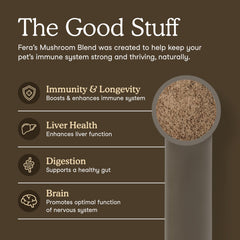 Fera Pets Mushroom Supplement scoop and powder texture for daily use