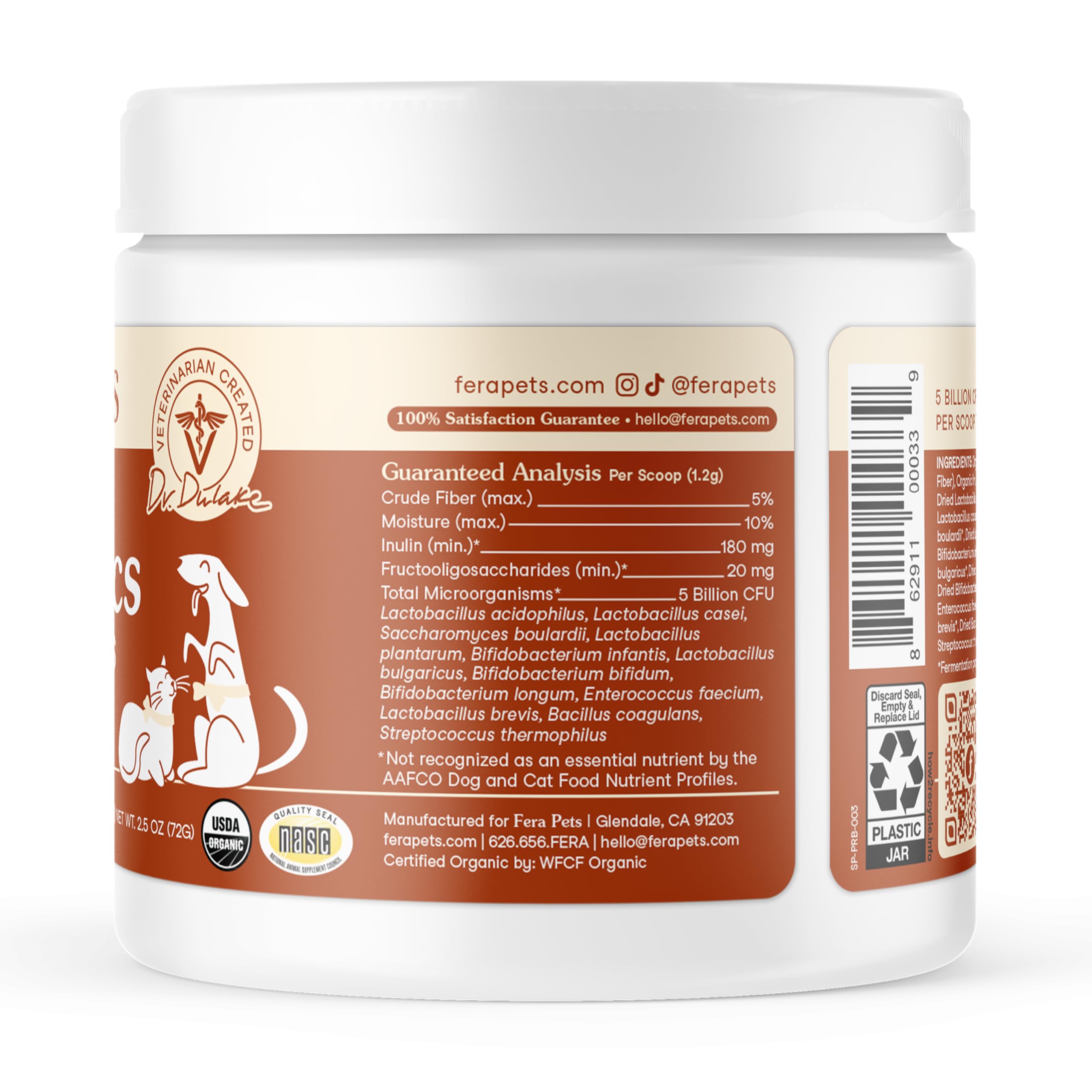 Fera Pets Probiotics supporting skin and coat health over time.
