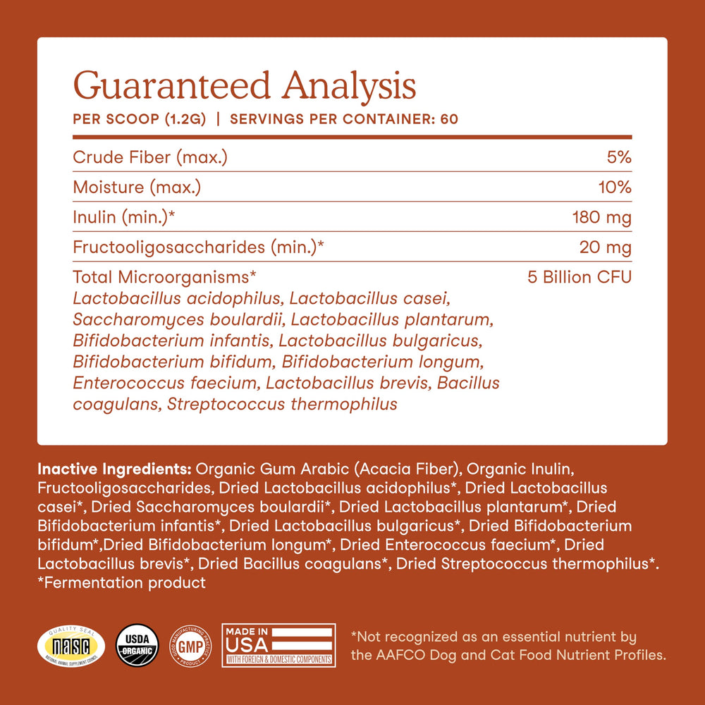 Fera Pets Probiotics USA-made veterinarian-founded formulation.