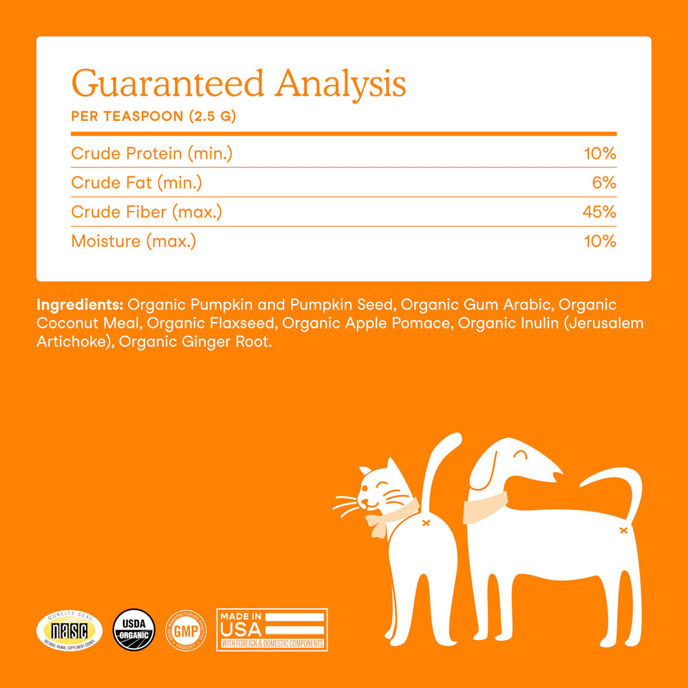 Fera Pets pumpkin plus dog food topper shows easy feeding to boost fiber.