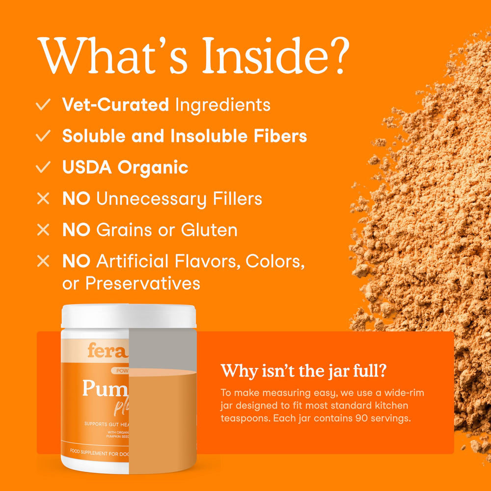 Fera Pets pumpkin plus jerusalem artichoke image emphasizes prebiotic support.