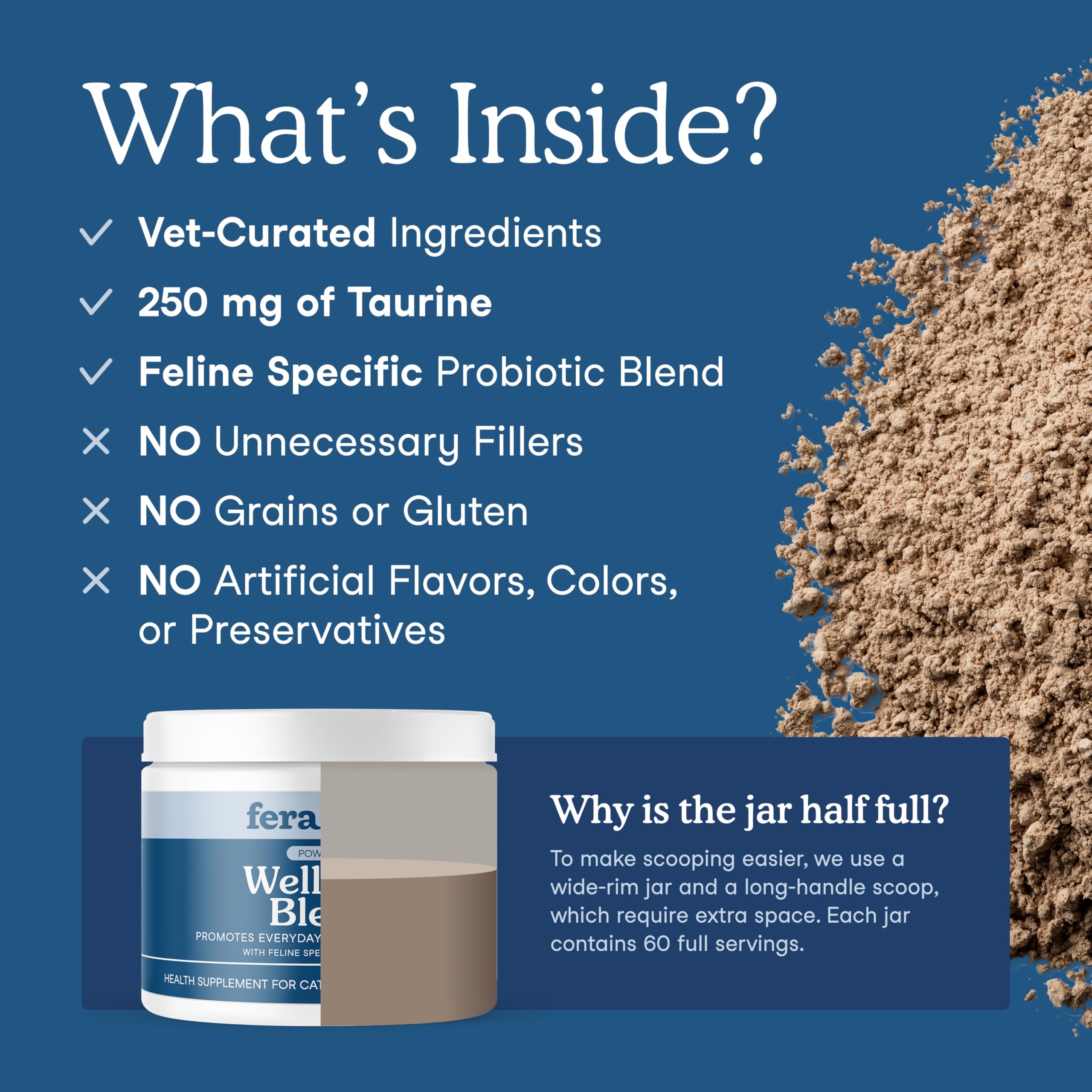 Cat probiotics label on Fera Pets Wellness Blend emphasizes gut health support