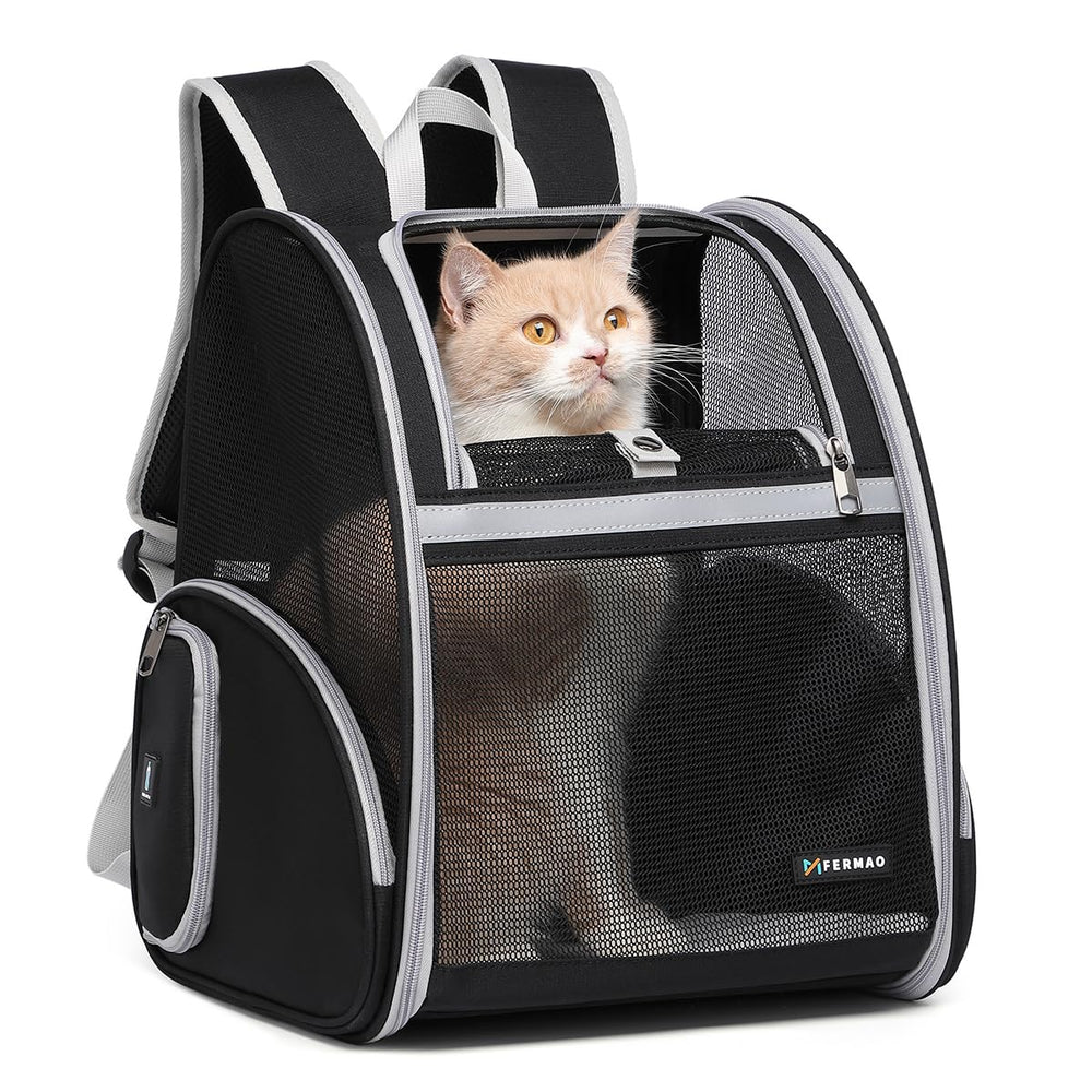 FERMAO cat backpack front view shows sturdy structure for safe outdoor use