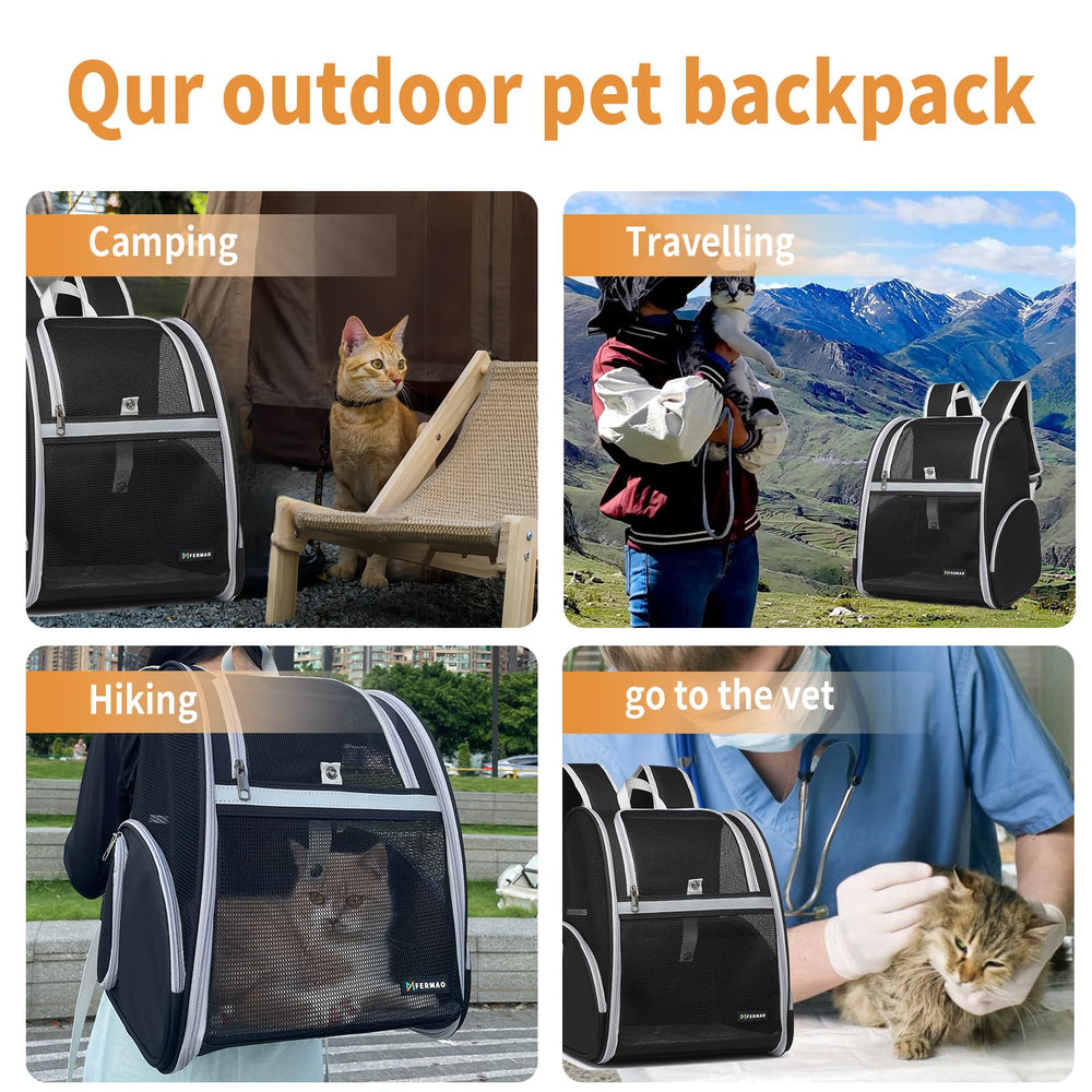 FERMAO cat backpack top opening lets pets poke head out during walks